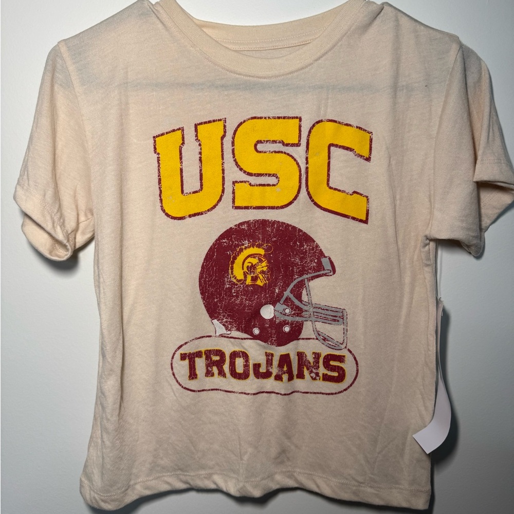 NWT USC Trojans Football Team Fan  Kids Graphic Beige T-Shirt Size Small 6/7